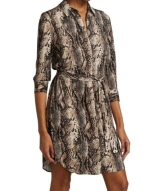 L'Agence Addison Python-Print Belted Shirtdress Women's Small Button Collar Work